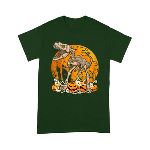 Dinosaur T rex Skeleton Pumpkin With Moon Halloween - Standard T-Shirt