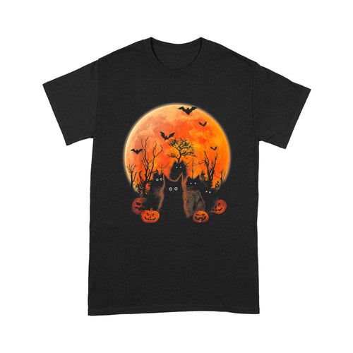 Black Cats Moon Pumpkin Funny Halloween Horror - Standard T-Shirt