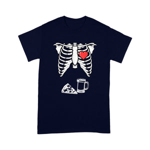 Skeleton Pregnancy Pizza Beer Xray Funny Halloween - Standard T-Shirt