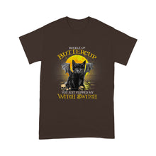 Load image into Gallery viewer, Buckle Up Buttercup You Just Flippled My Witch Switch Cat - Standard T-Shirt