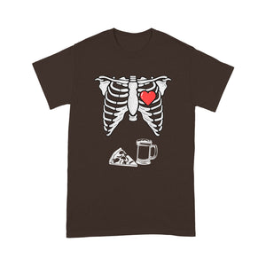 Skeleton Pregnancy Pizza Beer Xray Funny Halloween - Standard T-Shirt