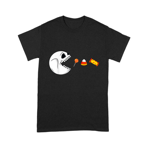 Halloween Skeleton Eats Candy Funny - Standard T-Shirt