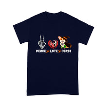 Load image into Gallery viewer, Peace Love Corgi Dog Halloween - Standard T-Shirt