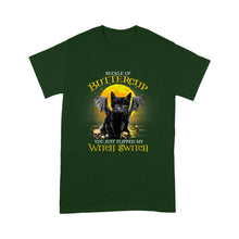 Load image into Gallery viewer, Buckle Up Buttercup You Just Flippled My Witch Switch Cat - Standard T-Shirt